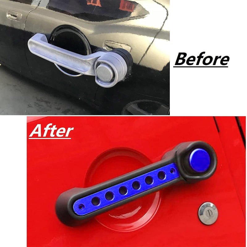 Bolaxin Side Door Handle Inserts Cover Trim Fits for Jeep Wrangler Accessories JK JKU Liberty Sahara & Unlimited 2007-2018 Exterior Grab Handles Pull JK Mods Decoration(Aluminum Blue, 5PCS) - Image 2